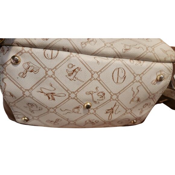 Giulia Pieralli Beige Logo Print Backpack Purse Brown Trim - Picture 9 of 11